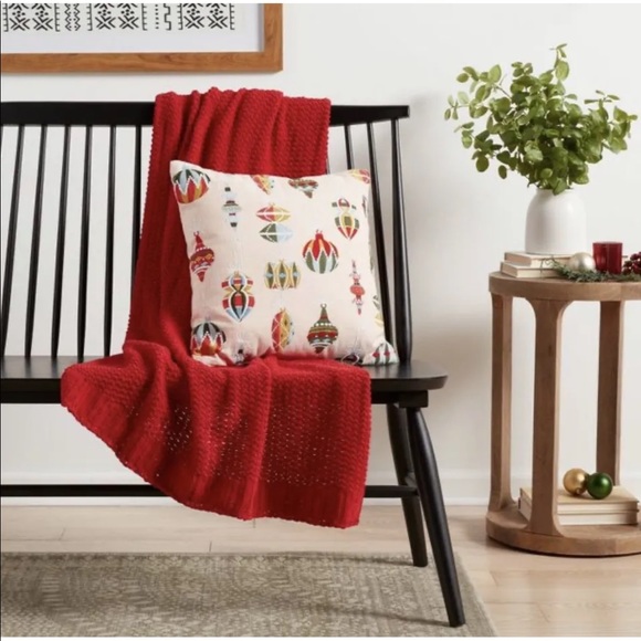 Threshold Embroidered Ornament Square Christmas Throw Pillow Blush Colorful 18in - Picture 3 of 4